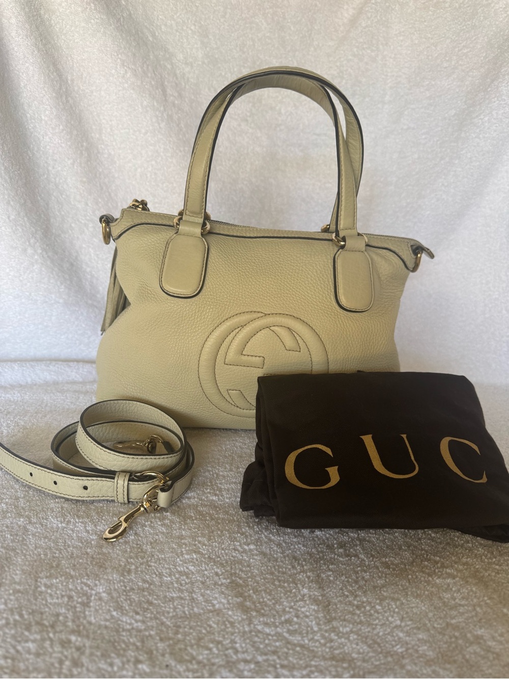 Gucci Leather Soho Top Handle or crossbody bag with dust bag.